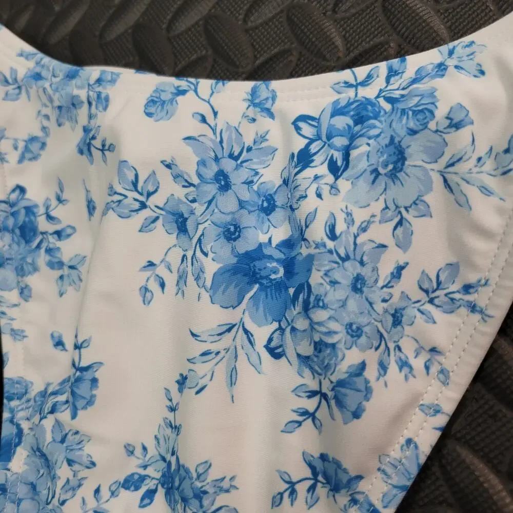 Wild Fable Floral Bikini Bottom XS Blue White Tie Side Cheeky NWT Coquette
